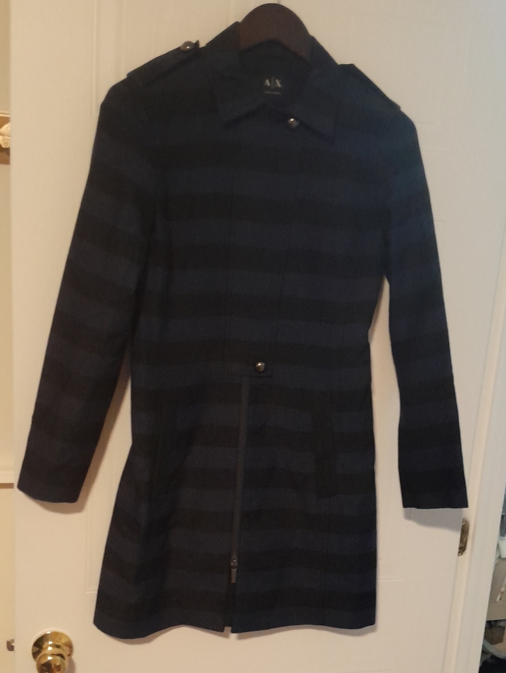A/X Armani Exchange Navy, Black Striped Trench Coat **missing A Button At Pocket